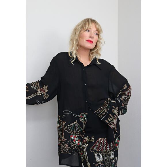 1990's Vintage Moulin Rouge Skirt & Blouse Set ~ Women's XXS XS ~ Opera House - Picture 5 of 10